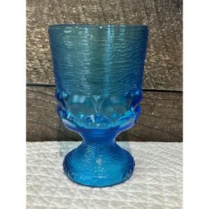 Vintage Brockway‎ Glass Co Monterey Blue Textured Footed Wine Juice Goblet